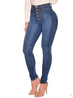 High Waisted Butt Lifting Skinny Jeans Stretch Denim 5 Button
